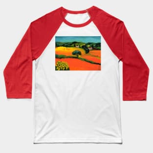 TUSCANY LANDSCAPE ,SUNFLOWERS AND YELLOW ORANGE FIELDS Baseball T-Shirt